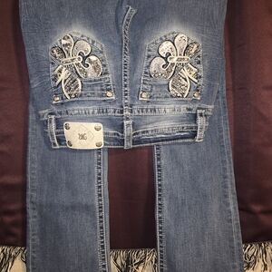 Miss Me Blue Boot Cut Jeans with Embellished Pockets